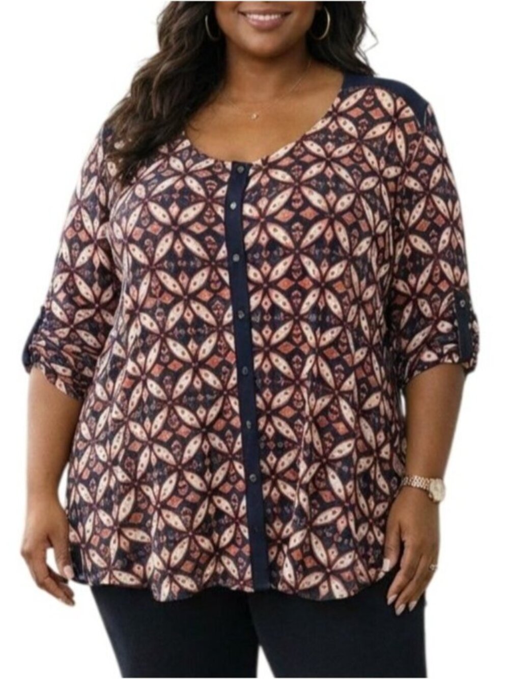 Cato Size XL Top Mini Spike Stud Button Front Geometric Design